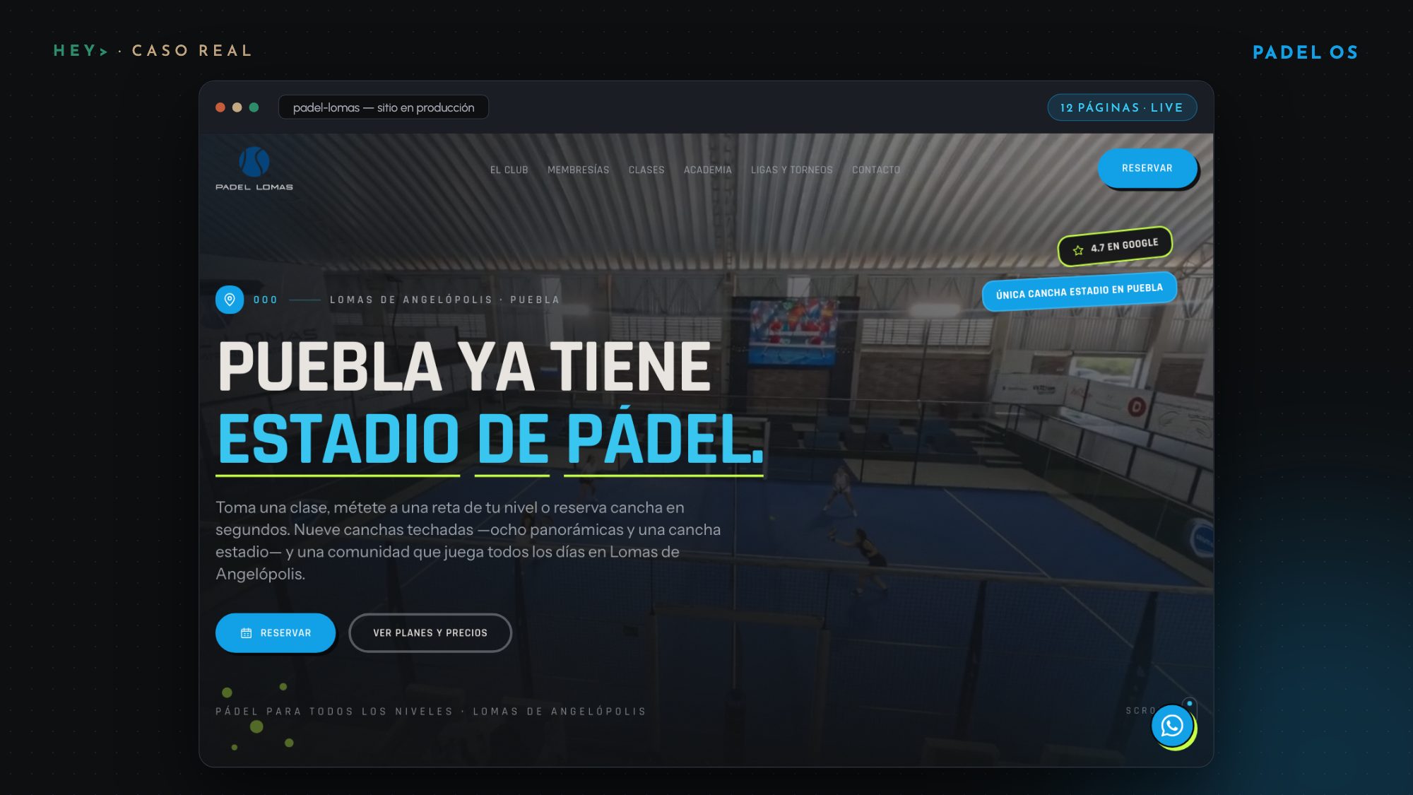 El sitio real de Padel Lomas en producción — 12 páginas